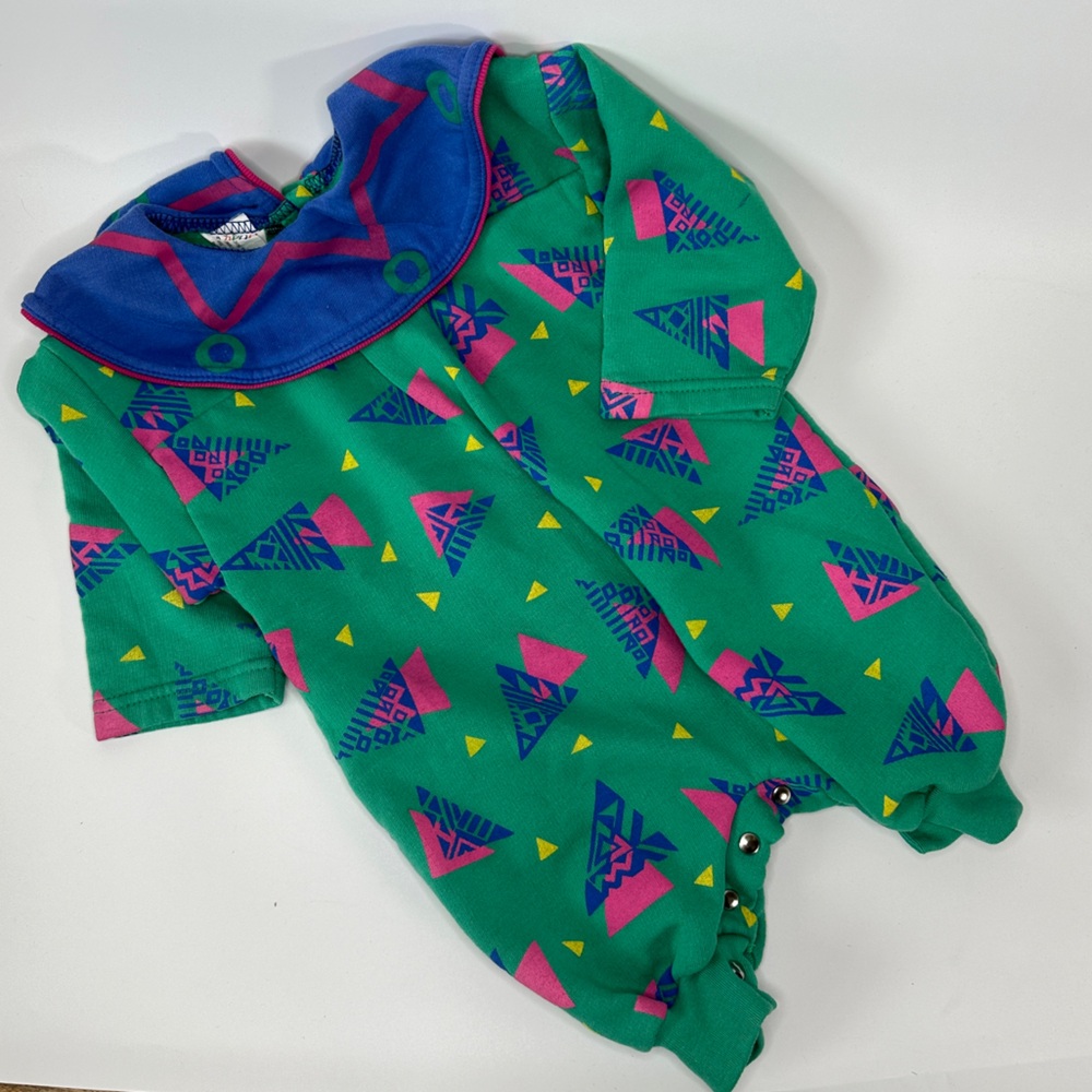 VTG Parco 12M‎ Baby Collared Romper Unisex Geometric 80s 90s